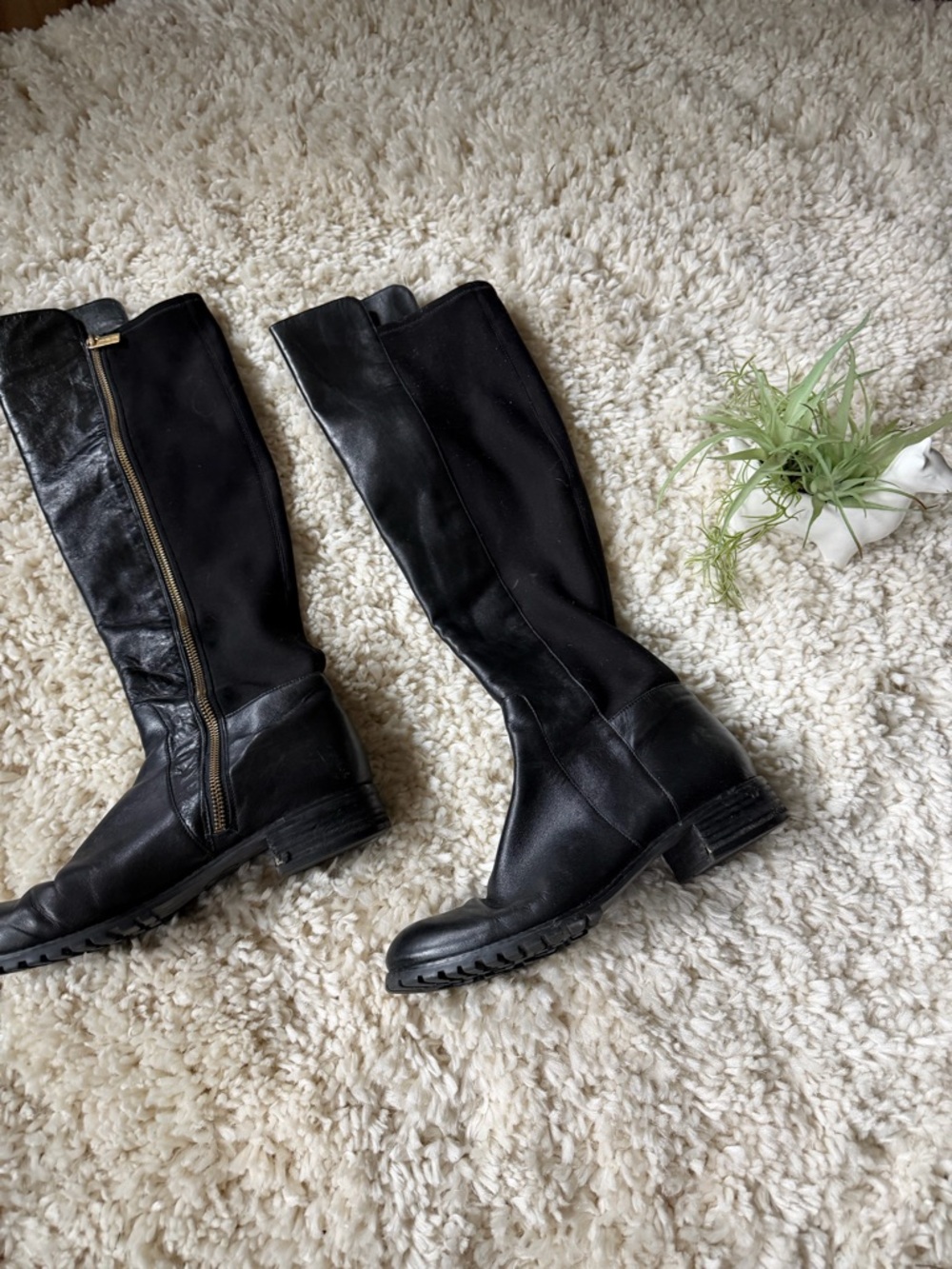 Michael Kors Black Leather cute design Over-the-Knee Riding Boots with Lug Sole - Picture 6 of 13
